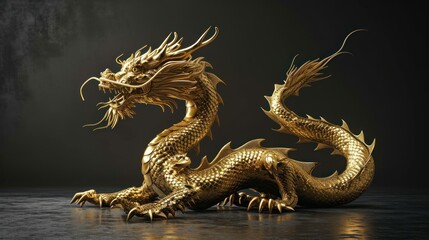Obraz premium Golden Chinese zodiac dragon 3D rendering.