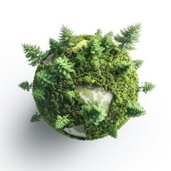 green globe with trees on a white background