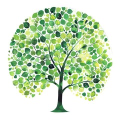 tree made with green leaves, white background, this is a graphic template of ecology illustration