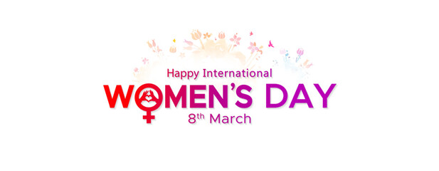 Fototapeta na wymiar Womens day banner or celebration background with text Happy International women's day 8th March.