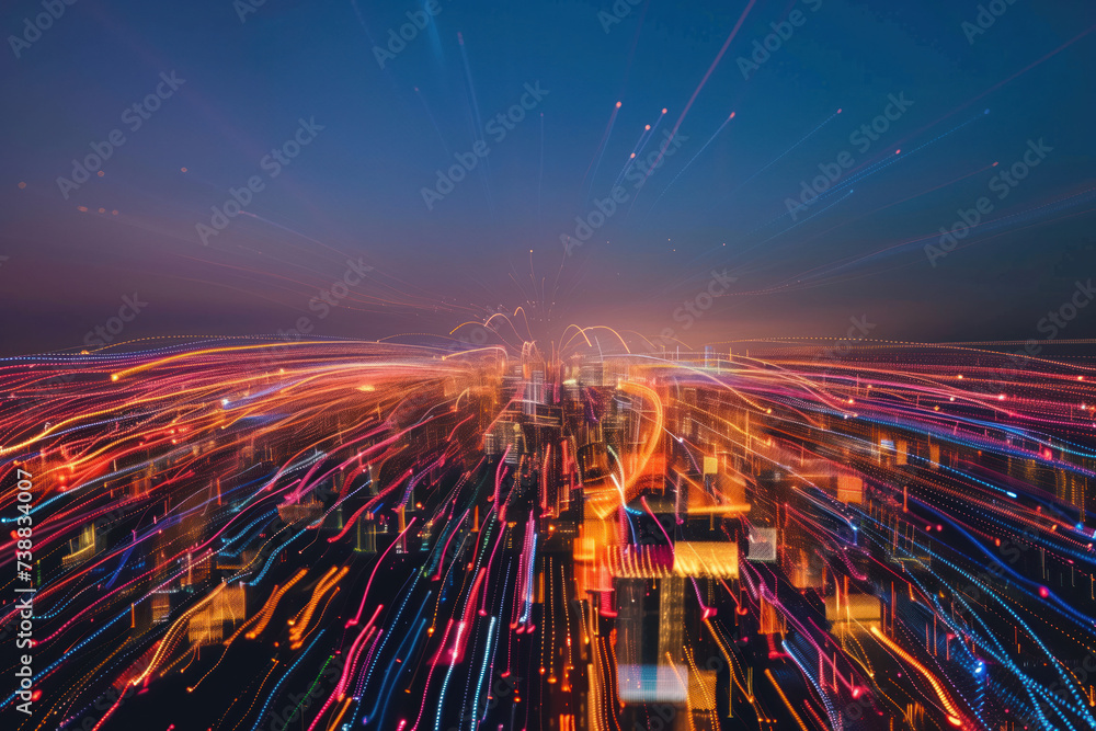 Poster speed motion blur. colorful light trails. abstract background image. created with generative ai tech