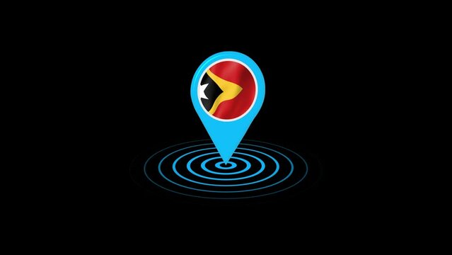 Timor Leste flag icon gps location tracking animation in black background