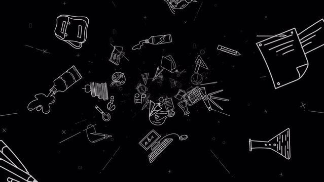 Endless loop of school doodles on alpha channel background.