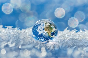 A glittering globe of ice crystals encapsulates the winter wonderland, creating a delicate sphere that captures the magic of the outdoors
