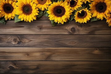 Sunflowers Arrangement on Wooden Rustic Table