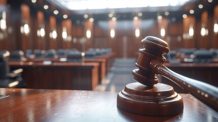 a gavel on a table in a courtroom