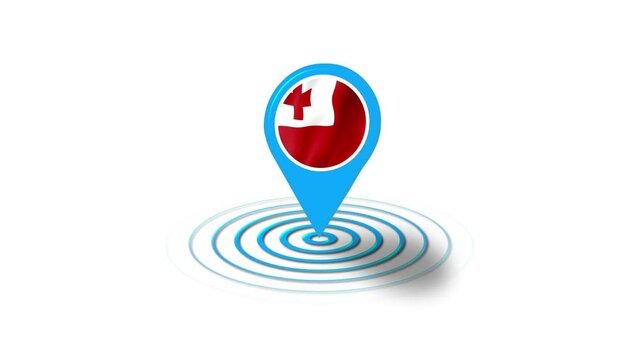 Tonga flag icon 3d GPS location tracking animation in white background