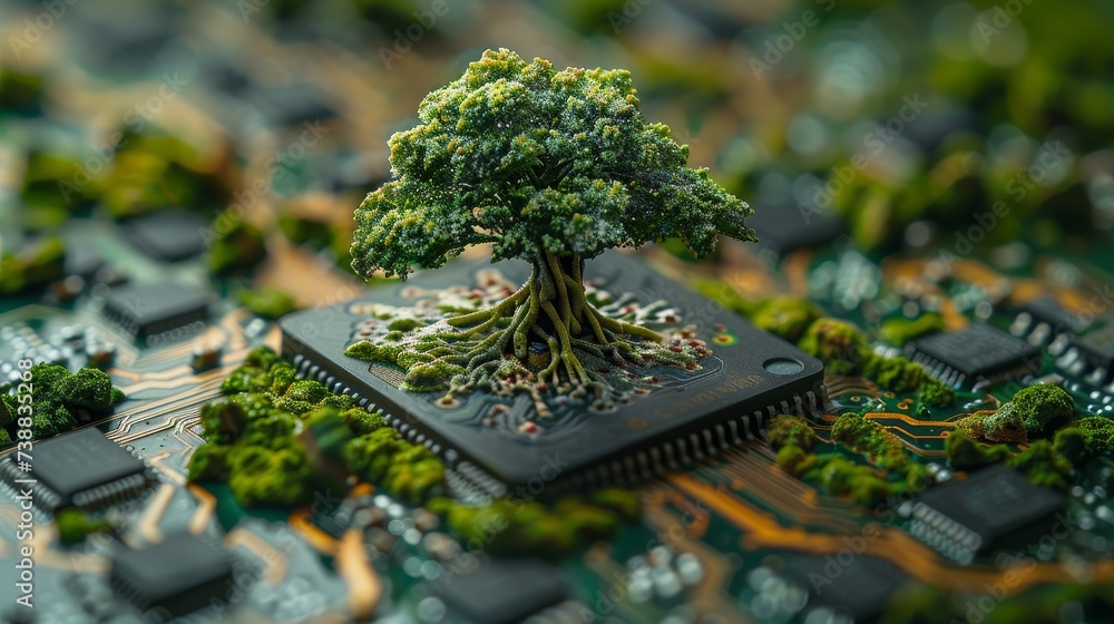 Aufkleber Growing trees on computer circuit boards / green it / green computing / csr / IT ethics