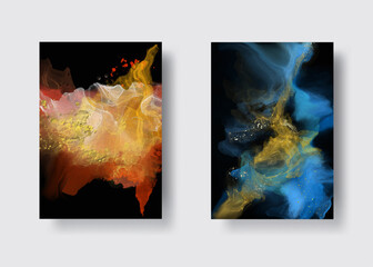 Luxury abstract background set of marble liquid ink art. Vector illustration.