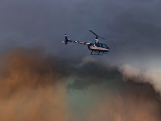 helicopter, flight, sky, clouds, colors, small, technology, prop