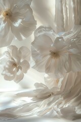 Artistic White Floral Design on Drapery