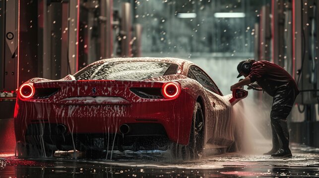 a person washing a car
