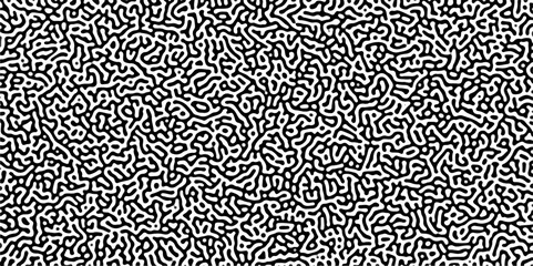 Turing reaction diffusion monochrome seamless pattern with chaotic motion .Linear design with biological shapes. Organic lines in memphis. abstract turing organic wallpaper background .