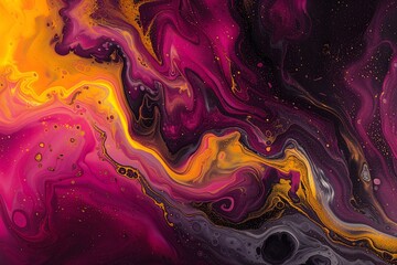 Abstract Liquid Art with Vibrant Yellow and Purple Hues, Swirling Patterns for Creative Backgrounds and Designs