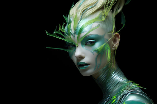 Beautiful model with ichthyander art makeup.