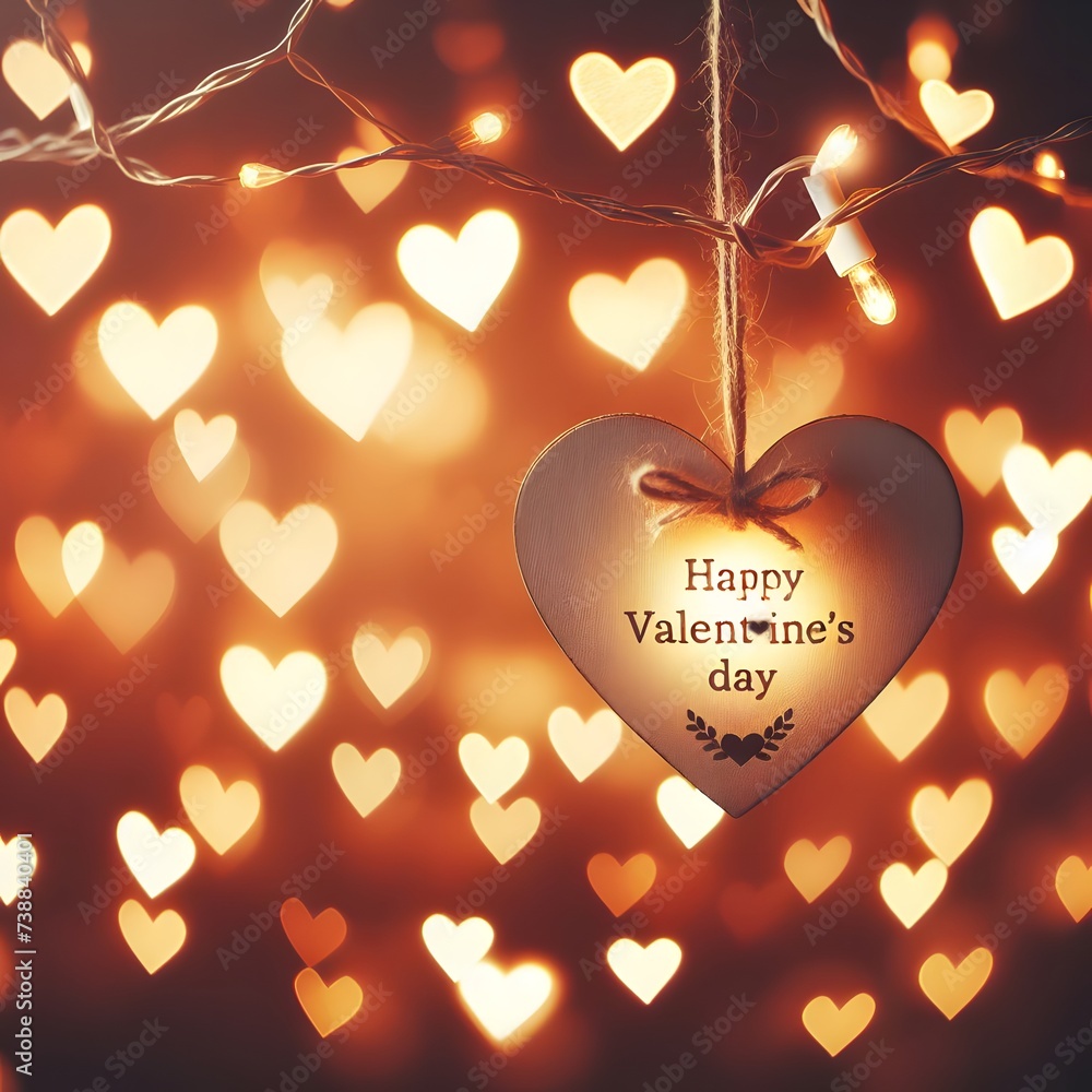 Poster heart shaped lights with bokeh background. saint valentine background. a romantic and festive image 
