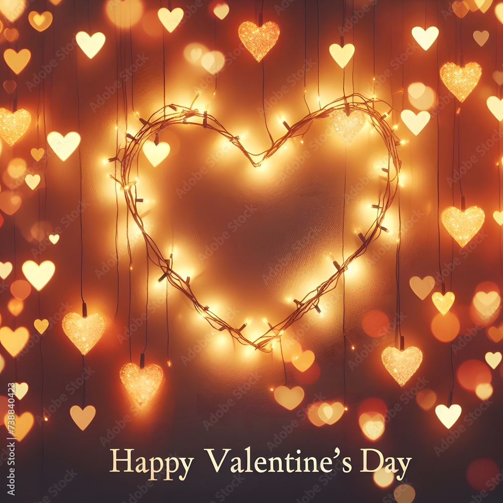 Poster heart shaped lights with bokeh background. saint valentine background. a romantic and festive image 
