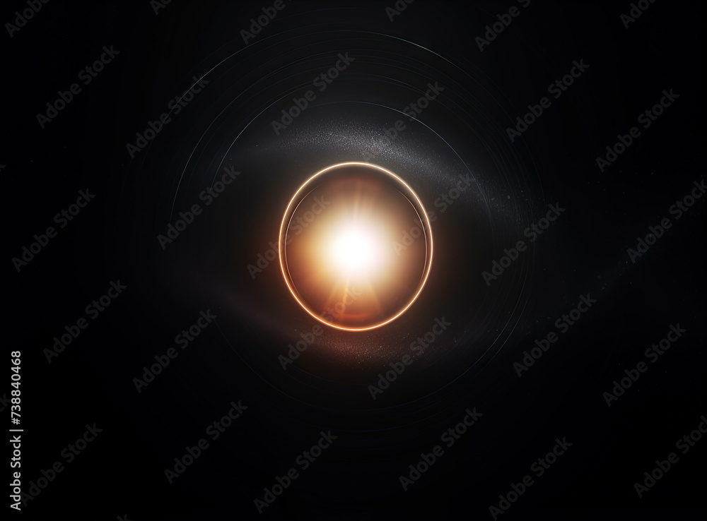 Poster Light flare in the dark space. Abstract background with shiny lens glare effect.
