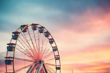 Ferris wheel against the backdrop of the dawn sky with copy space.	
