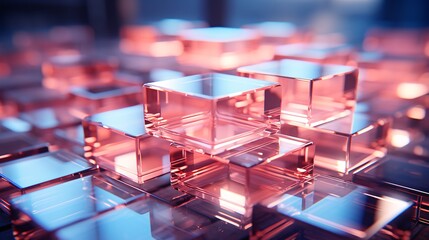 a group of pink and red glass cubes