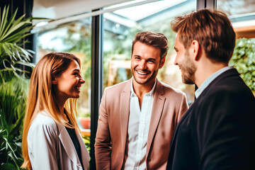 Groupe de personnes debout parlant affaires