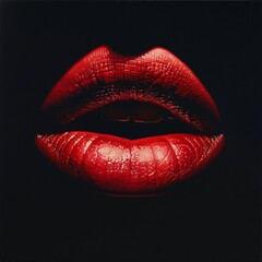 red lips on a black background