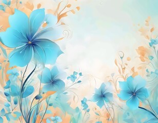 Fototapeta na wymiar Abstract Floral Art with Blue Flowers and Swirls
