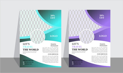 Travel flyer or poster brochure design layout.  colorful Travel flyer template for travel agency.
