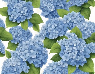 Seamless Pattern of Blue Hydrangea Flowers