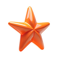 Ícone de plástico 3d - Estrela laranja de cinco pontas com textura de plástico visto de lado 3/4 isolado sem fundo.