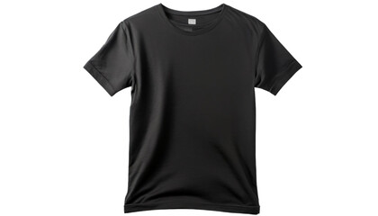 Black t-shirt mockup, front view, isolated on transparent background