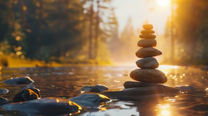 Mental well-being, featuring guided meditation and relaxation techniques in a serene natural setting.