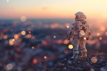 Lone Astronaut Observing Earth's Transformation from Space - obrazy, fototapety, plakaty