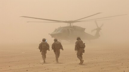 Fototapeta na wymiar a group of soldiers walking in a desert