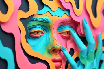 a colorful cut out face - obrazy, fototapety, plakaty