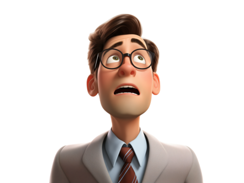 Businessman Cartoon Character Gazing Up with Curiosity