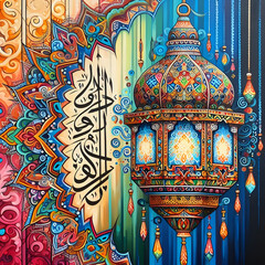 Obraz premium 3d painting of Islamic lantern Eid lamps with the word Ramadan wallpaper
