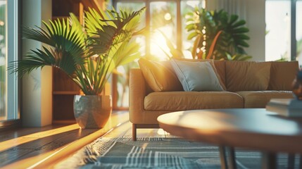 Fototapeta premium Modern apartment decor with cozy comfort, earthy tones, and stylish finishes for a beautiful living space.