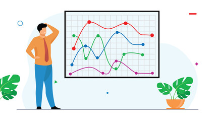 The boy is looking at the increase in the graph.