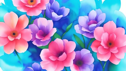 Watercolor vintage floral composition Pink and blue Floral Bouquet Flowers and Feathers. AI Generated