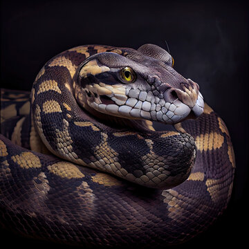 Captivating Close-Up of a Amethystine Python in Studio Lighting
