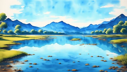 Chinese ink and water landscape painting. AI Generated