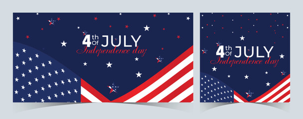 Set of Happy 4th of July. Fourth July Independence Day USA. Independence Day sale web banner. Independence Day USA social media promotion template. greeting card, poster with United States flag