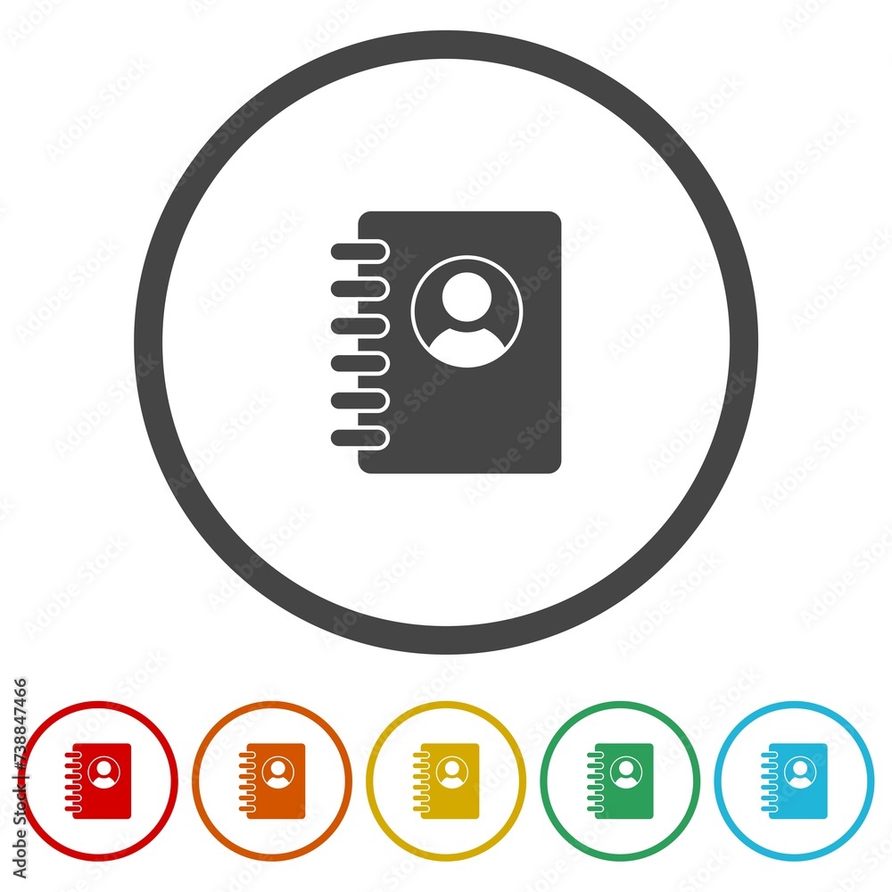 Poster contact book icon. set icons in color circle buttons