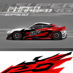 Racing car wrap design vector. Graphic abstract stripe racing background kit designs for wrap vehicle, race car, rally, adventure and livery © zoulgraphic
