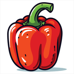 red bell pepper line art cartoon style vector