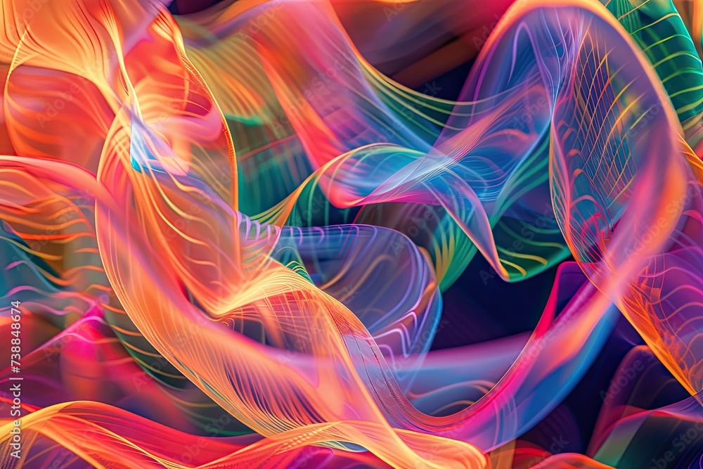 Poster a digital background filled with swirling, kaleidoscope-like patterns featuring vibrant neon colors.