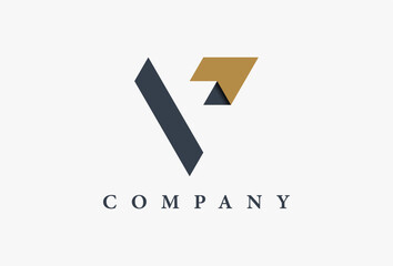 Initial Letter V logo with arrow inside. Black and Gold color typeface for Growth corporate Business brand identity, related with fast delivery labels, finance, success technology, marketing.