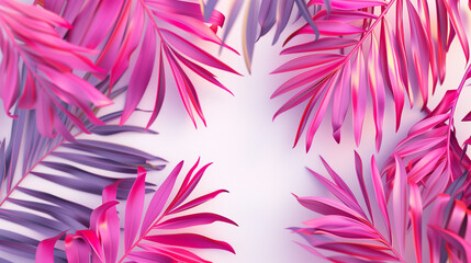 Vibrant Pink and Purple Palm Leaves Pattern on White Background