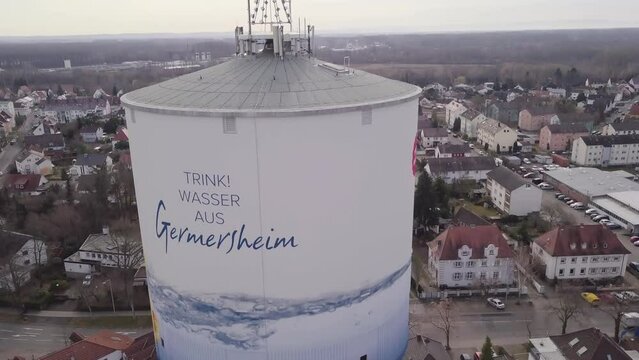 Water Tower Overlooking Cityscape At Germersheim